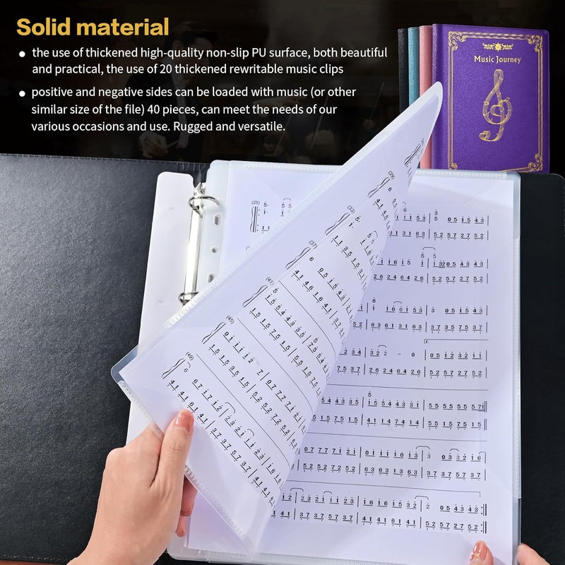XMLINPER Sheet Music Folder, Choir Holder, Sheet Music Organizer, Sheet Music Binder, for Choir Singer, Stage Performance Letter Size Music Binder 40 Pages Capacity Writable Choir Folder (Purple) - Image 2